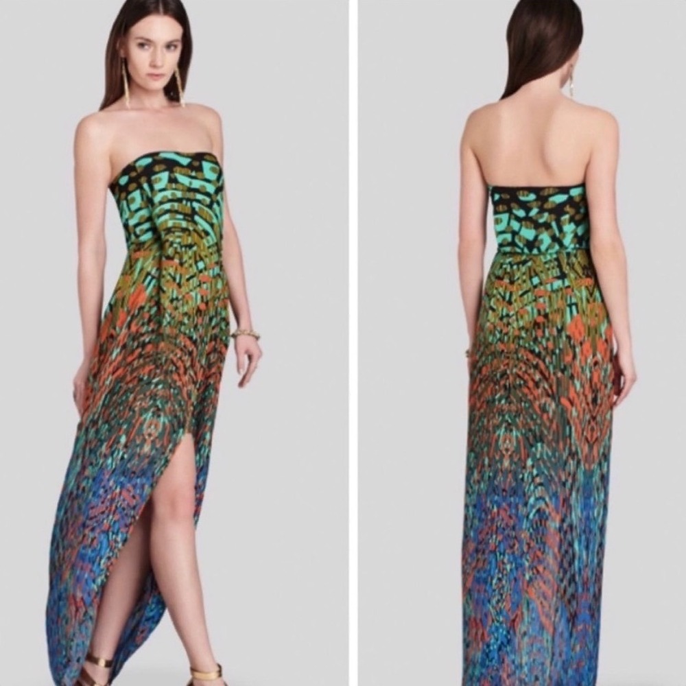BCBGMaxAzria Multicolor Printed Maxi Dress - Black, Teal, Coral, Blue - Picture 2 of 12